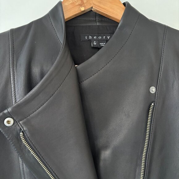 Theory - black lamb leather moto leather jacket with zipper - womens - Picture 2 of 6
